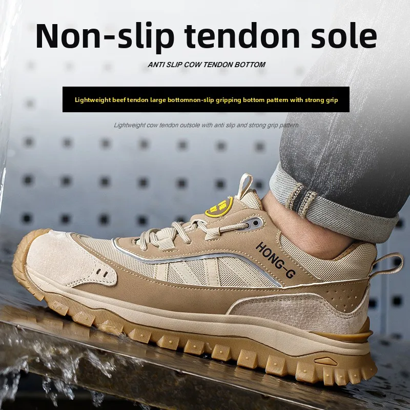 스틸 토 안전화 회전 버튼 남성용 신발 보호 방수 통기성 작업화 남성용 내마모성 정전기 방지