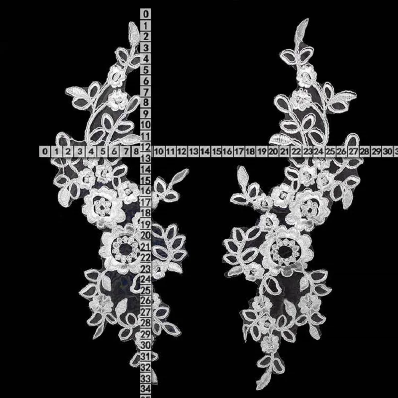 1 par de bordado en el patrón de flores, accesorios de encaje de boda DIY, accesorios de sastrería