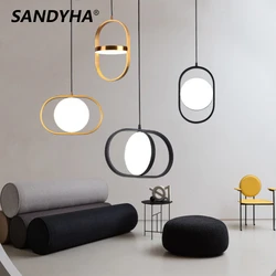 SANDYHA Modern Classic Led Black Lamp Bedroom Lighting Up Down Magic Eye Glod Indoor Metal Pendant Bedside Small Hanging Light