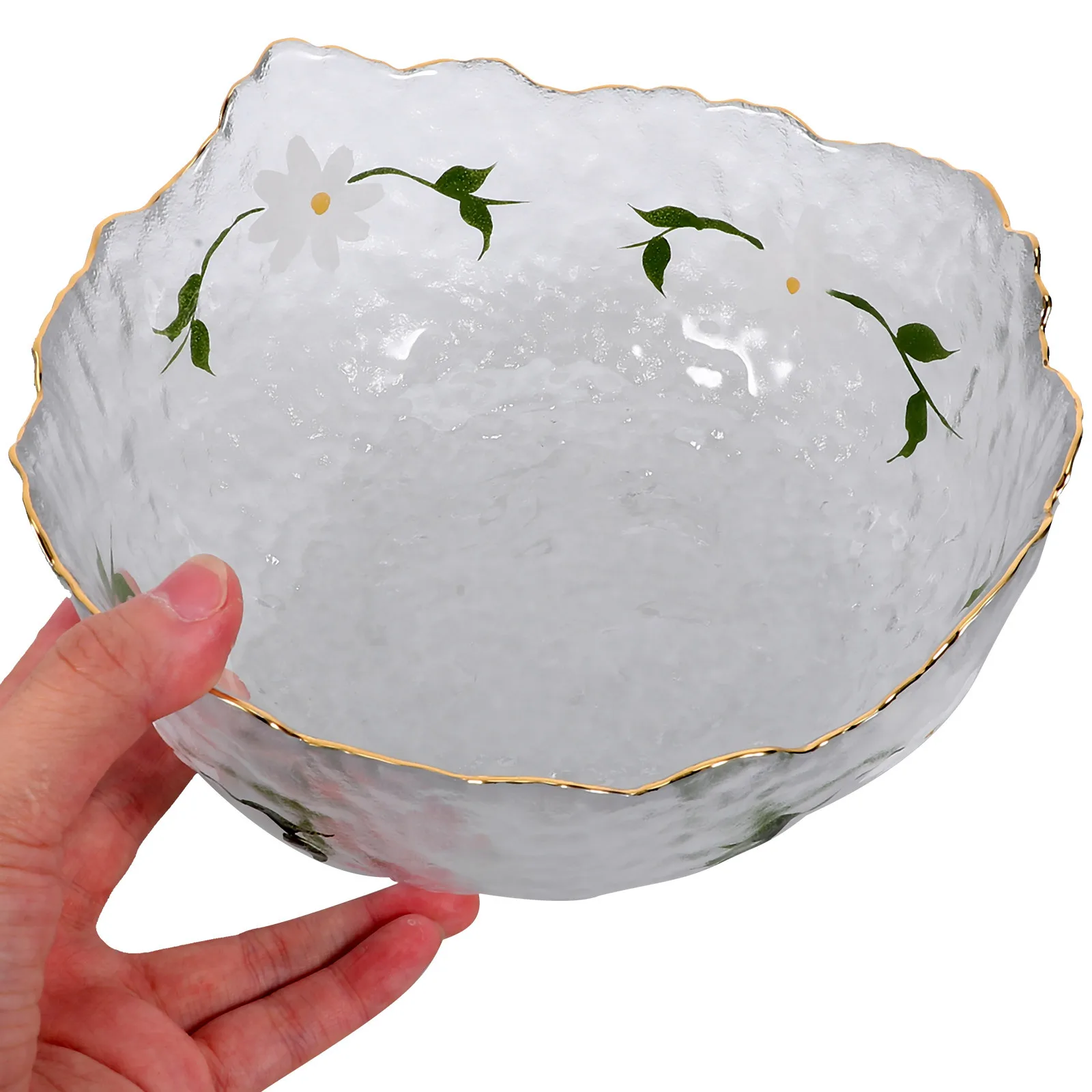 

Hammered Glass Salad Bowl Daisy Design Decorative Snack Container Multi-Function Fruit Storage Dessert Serving Bowl Elegant