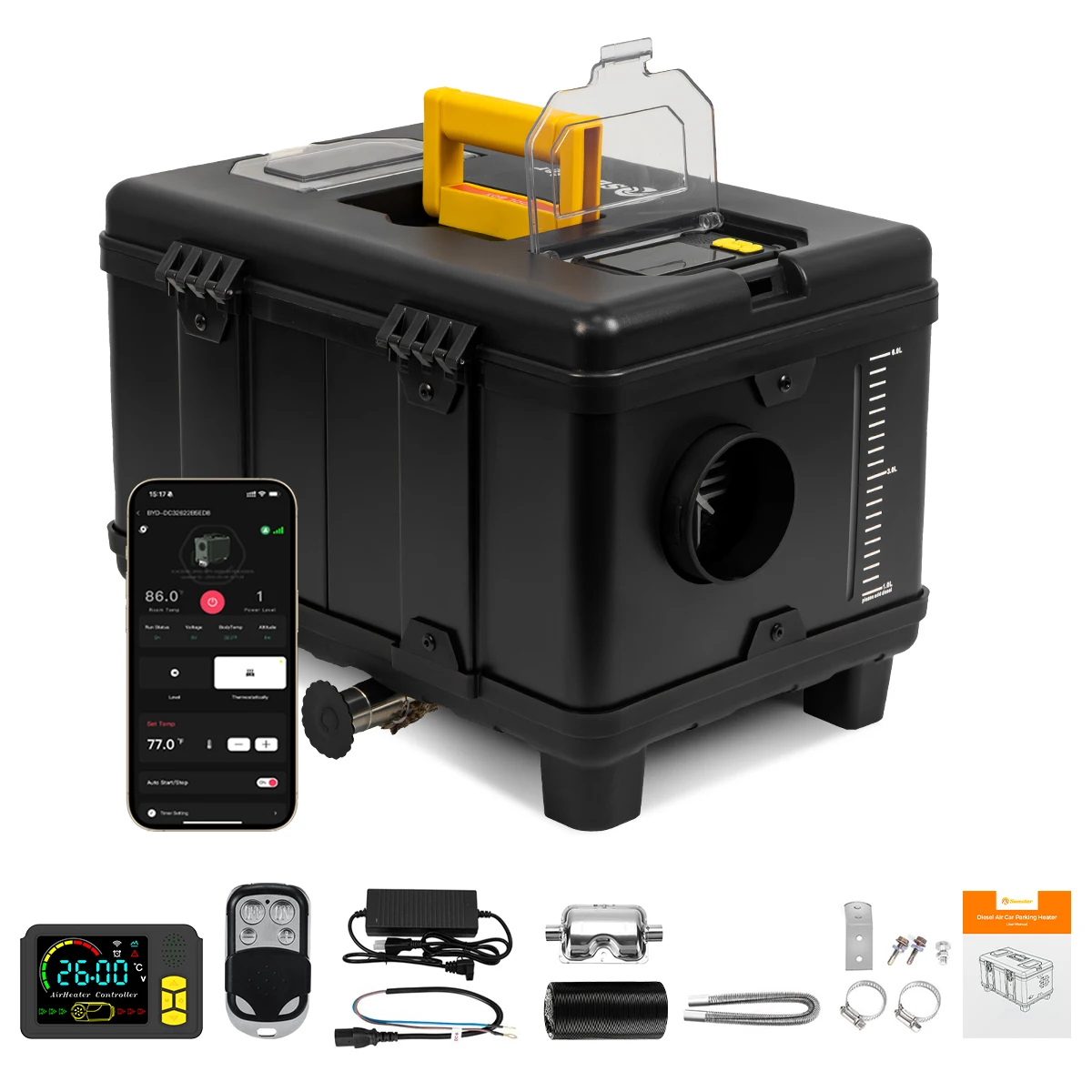 TB10 8KW Cassetta degli attrezzi Riscaldatore notturno diesel 12V/24V/220V con app Bluetooth, pannello LCD per garage Tenda Camion Barca Riscaldatore di parcheggio diesel