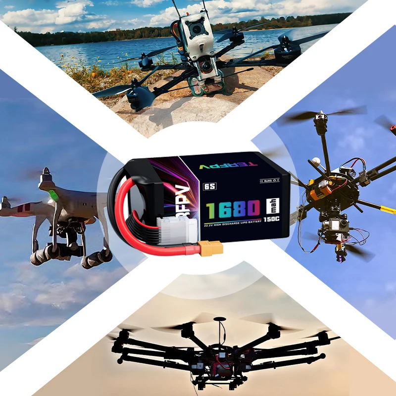 2 Stuks TERFPV 6S 22.2V 1680mAh Lipo Batterij 150C/300C met XT60 Plug voor FPV drone Quadcopter Helikopter Vliegtuigen Onderdelen Hobby