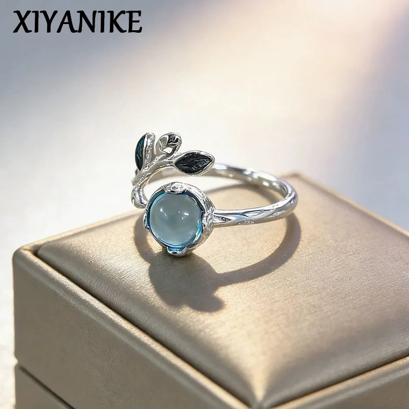 

XIYANIKE Blue Zircon Leaves Adjustable Finger Rings For Women Girl Beach Fashion New Jewelry Gift Party Holiday кольцо