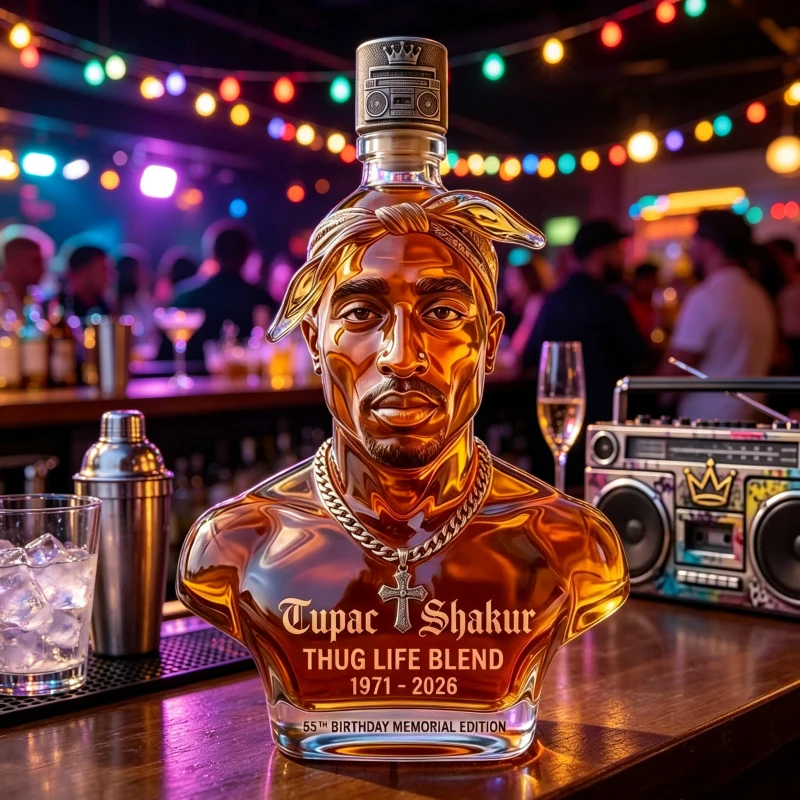 Tupac Shakur Style Glass Whiskey Decanter Creative Rap Music Liquor Bottle Home Bar Decoration Collector Gift