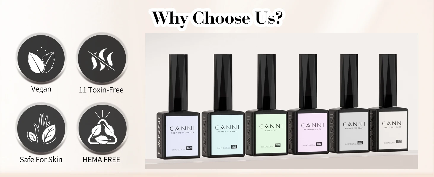 CANNI HEMA/TPO FREE 9ML Primer Base Coat Topcoat und Color Gel Polish Base Soak Off UV LED Fast Dry Nail Liquid Manicure Gel DIY – Detail 14