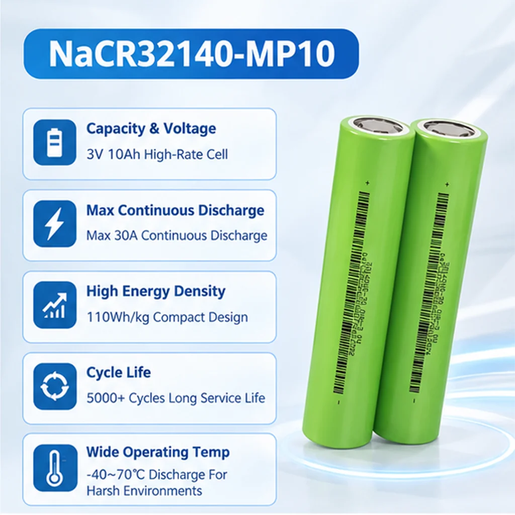 E-power NaCR32140-MP10 3V 10Ah 10000mAh Sodium Ion Battery 5000 Cycles Rechargeable Cell for 12V 24V 48V Car Pack