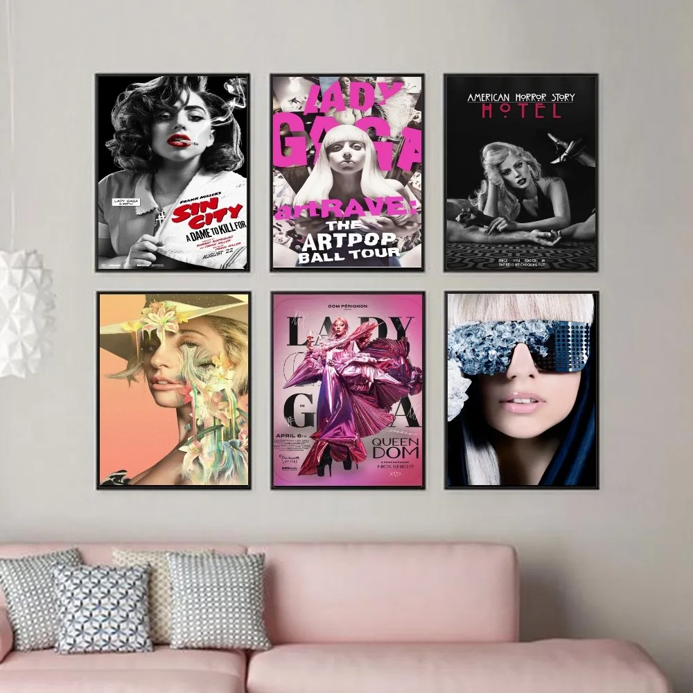 1PC Music Singer Lady Gaga Retro Print Poster Paper Waterproof HD Sticker Bedroom Entrance Home Living Room Bar Wall Decoration