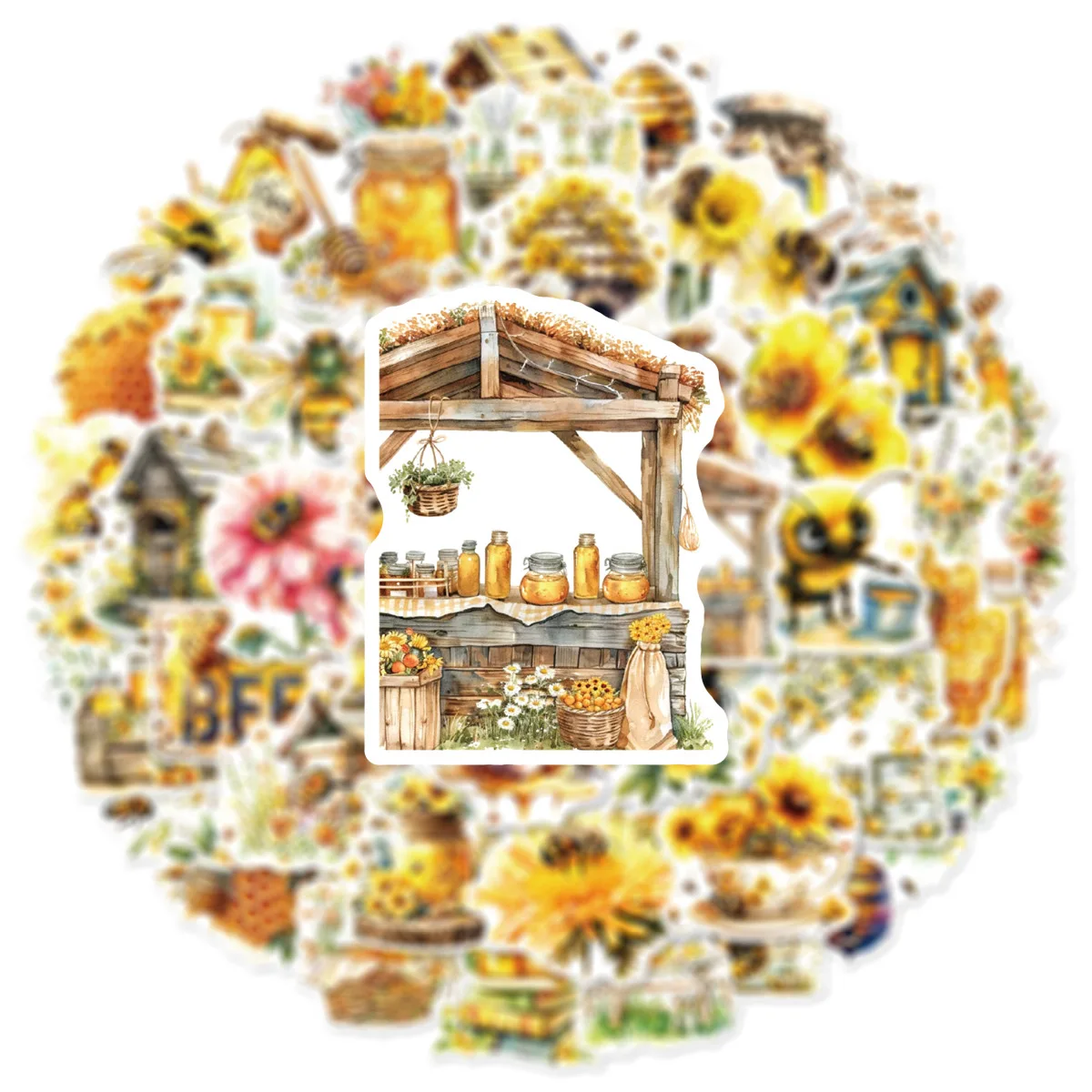 

10/30/50PCS Yellow Bee Flowers Honey Stickers Decal Animal DIY Decoration Suitcase Scrapbooking Phone Laptop Stationery