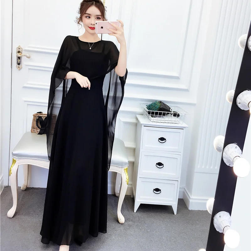 เสื้อกล้าม เสื้อชั้นในสตรี กระโปรง ครีมกันแดด ผ้าคลุมไหล่ ผ้าชีฟอง สองชิ้น แฟชั่นหรูหราและซุปเปอร์นางฟ้าเจ้าหญิง ชุดลําลองยาว