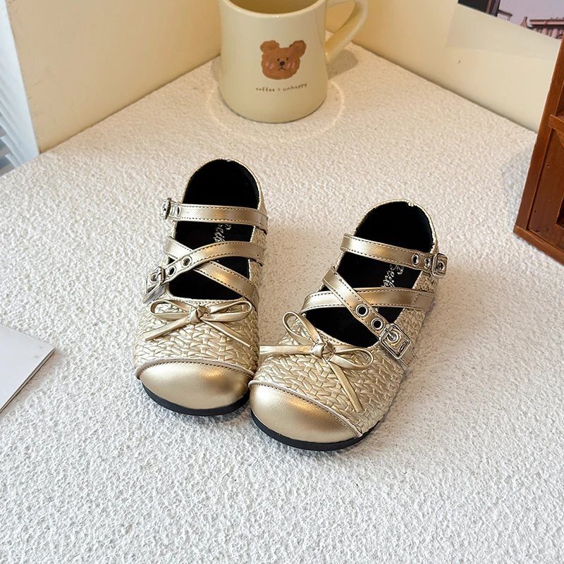 

Kids Strappy Leather Shoes for Girls 2025 New Autumn Toddler Princess Shoes with Bowtie Non-slip Retro Kids Party Ballet Flats