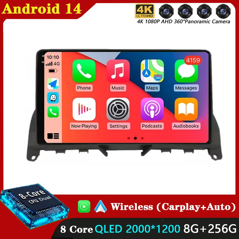 Android 14 Car Multimedia Player For Benz C-Class 3 W204 S204 2006 - 2011 Radio Navigation Stereo Carplay Autoradio GPS 8+256G