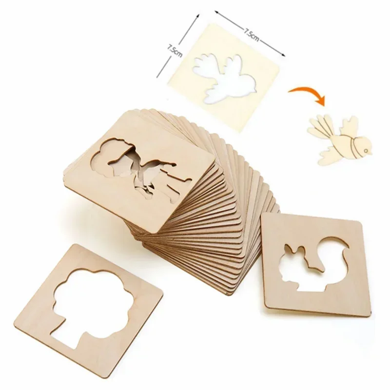 20PCS Wooden Drawing Templates DIY Painting Stencils Jigsaw Puzzles Montessori Educational Toys for Kids Painting Accessories