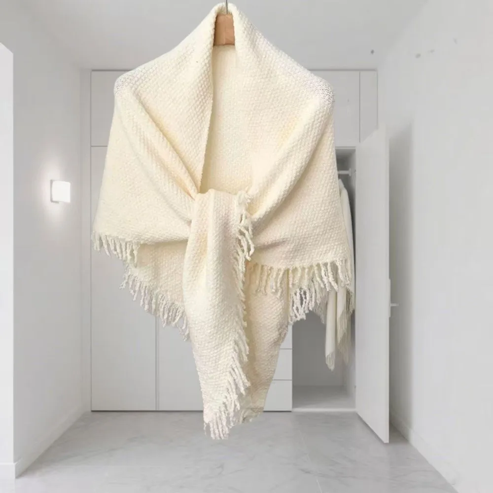 Chic Wool‑Blend Triangle Shawl Tassel Multi-color Neck Warmer Decorative Warm Knitted Scarf Daily