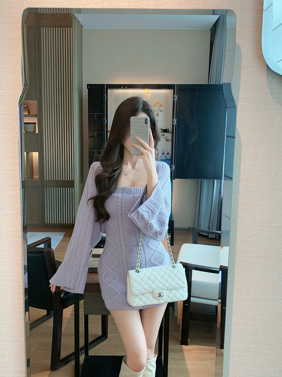 

Сексуальный вязаный кардиган Dr JustQin, новинка зимы 2025 года, женская модная одежда для города, с длинным рукавом, приталенный крой, короткая юбка