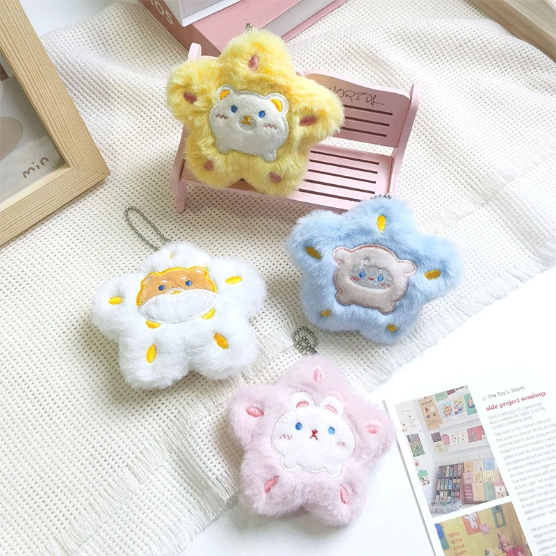 Cartoon Stars Squeak And Call Animals Plush KeyChain Stuffed Backpack Pendant Plush Toy Bag Decoration Accessories Girl Toy