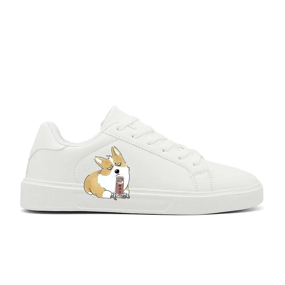 أحذية رياضية بيضاء عالية الجودة للجنسين: طراز الشارع العصري - قماش متين، حذاء أبيض مريح لدعم الكاحل وطلاء جرافيتي