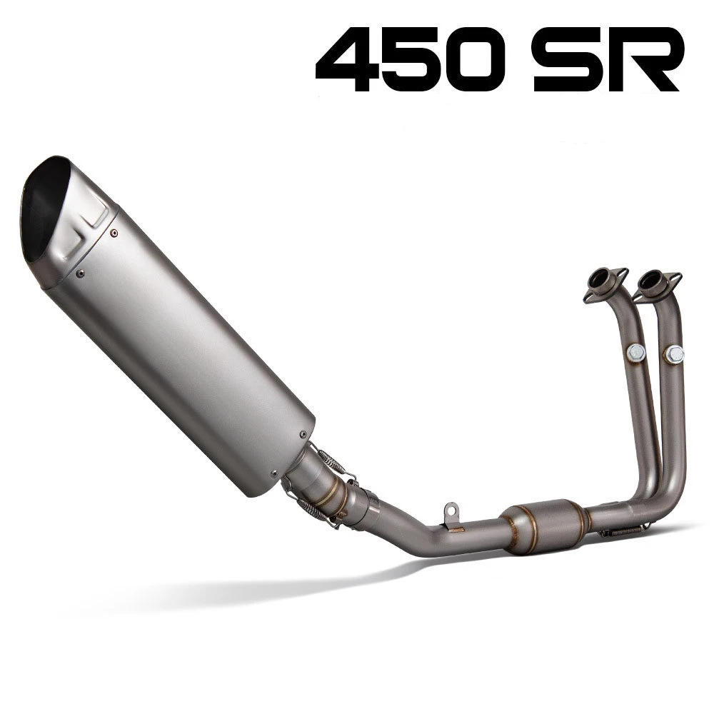 Motorcycle Exhaust Full System Stainless Front Middle Pipe Manifold M12 Muffler with Weldable Hang Ear For CFMOTO 450 SR 450SR
