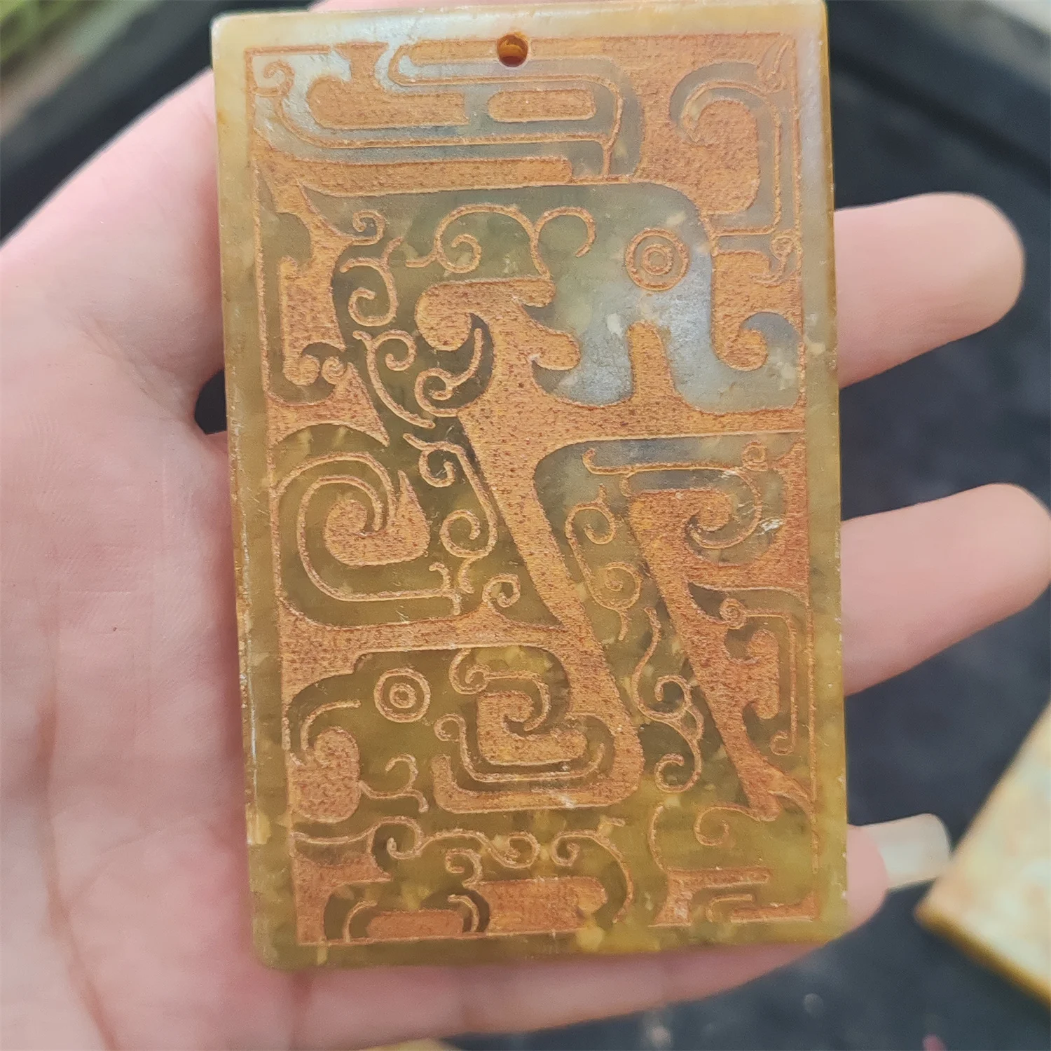 1pcs/lot Natural Ancient Jade Pendant square Engraving ancient Chinese characters Waist pendant Craft jade Ethnic style jewelry image 6