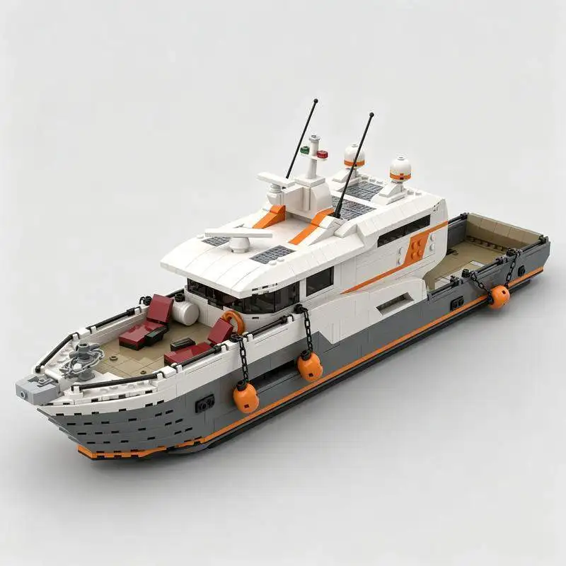1686PCS MOC Modern Expedition Yacht Ship With Open Cargo Deck Building Blocks Model DIY Assembly Maritime Display Gift Set