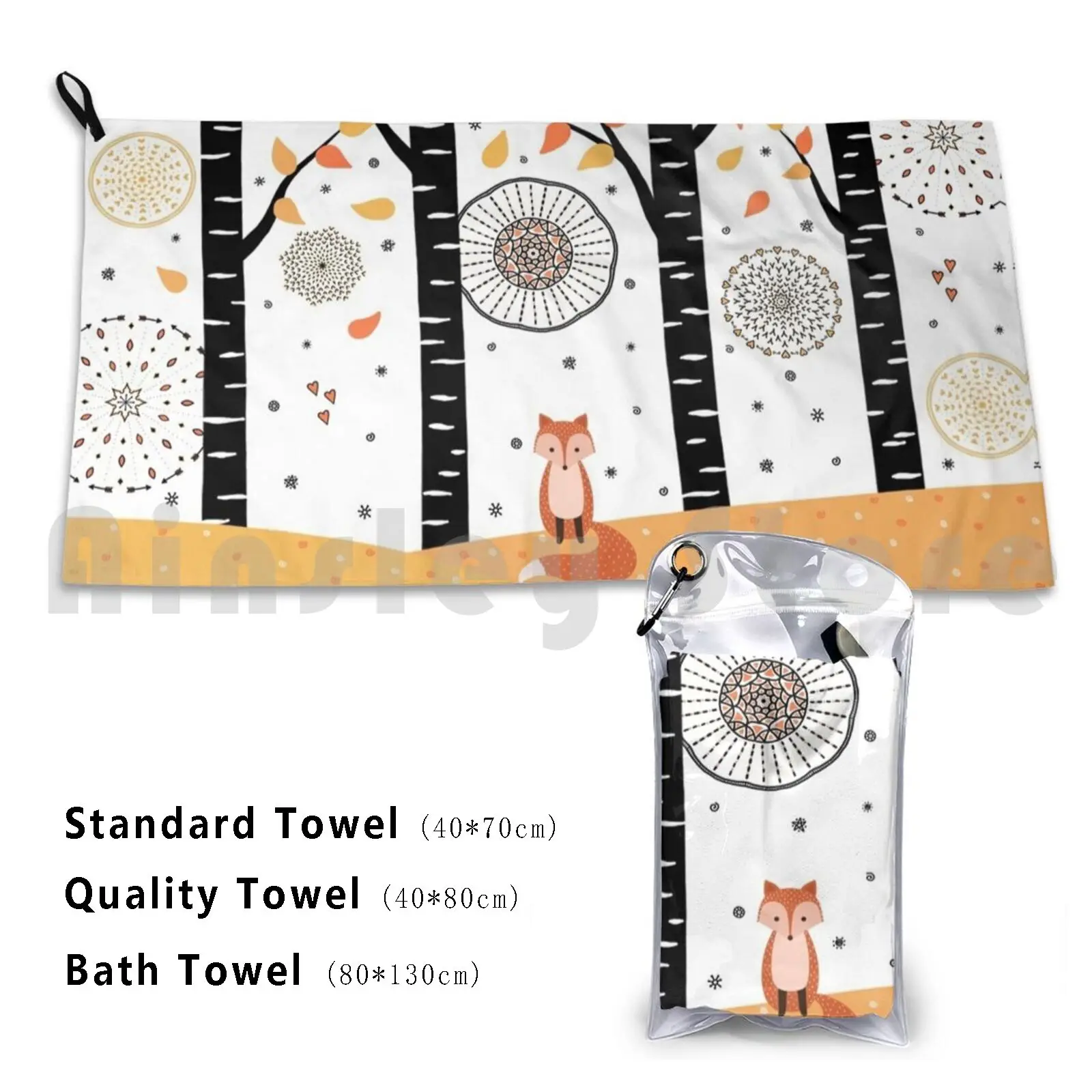 Fox-Birch Trees-Autumn Custom Towel Bath Towel Fox Fall Autumn White Black Orange Yellow Red Cool