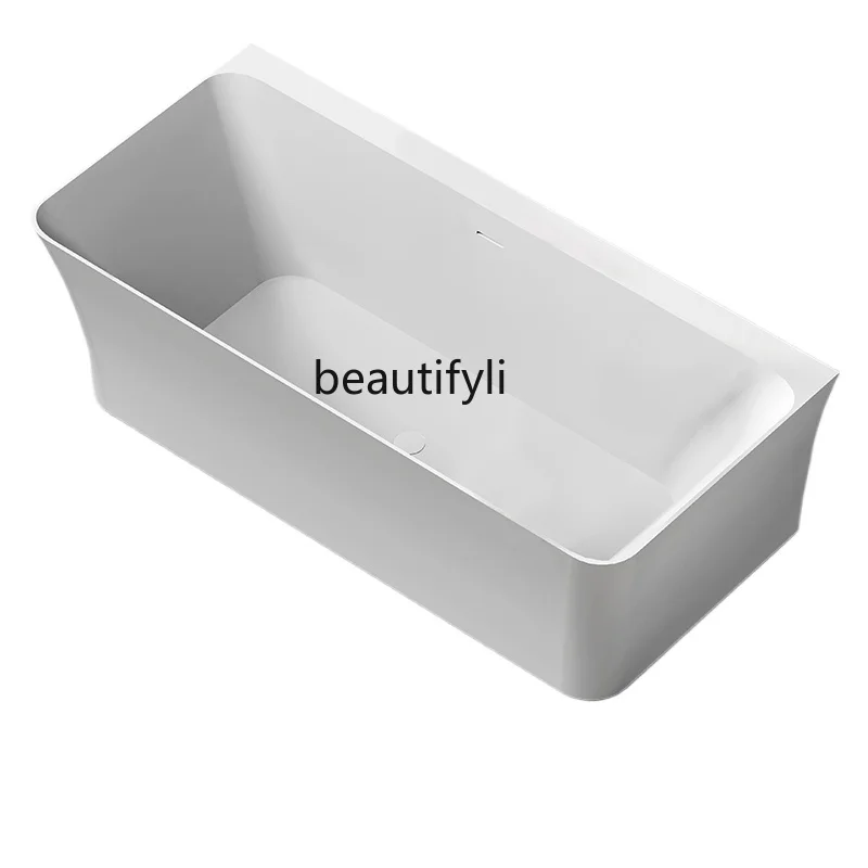 

Independent light luxury artificial stone bathtub rectangular integrated thin edge household bath tub