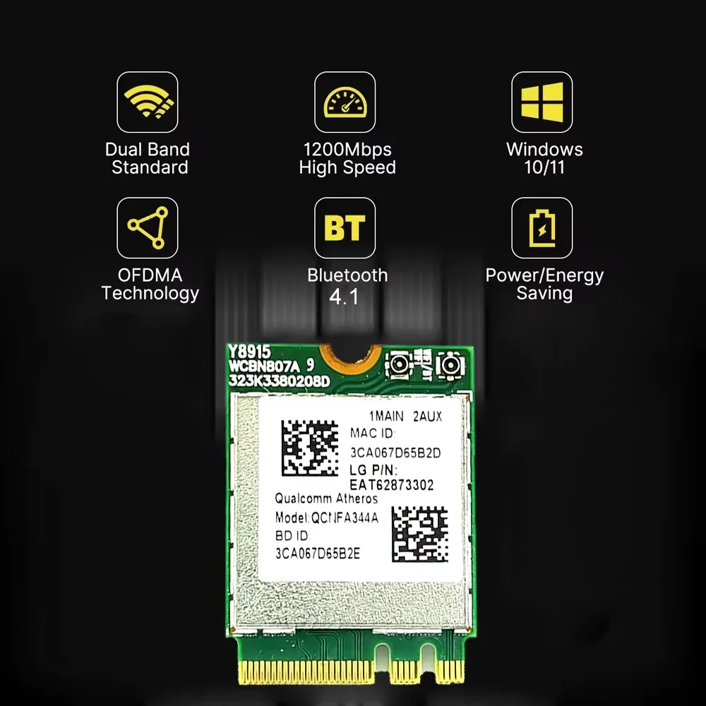 KEBIDUMEI WiFi 5 NGFF Wireeless Network Card Bluetooth 4.1 1200Mbps 2.4G/5G 802.11AX For Desktop/Laptop For Win10/11