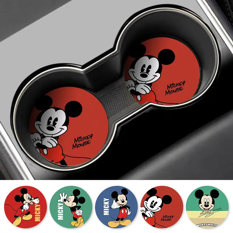 Sous-verres de voiture Disney Mickey Mouse, décorations, porte-gobelet antidérapant, napperons de dessin animé, insertion antidérapante, coussinets d'intérieur