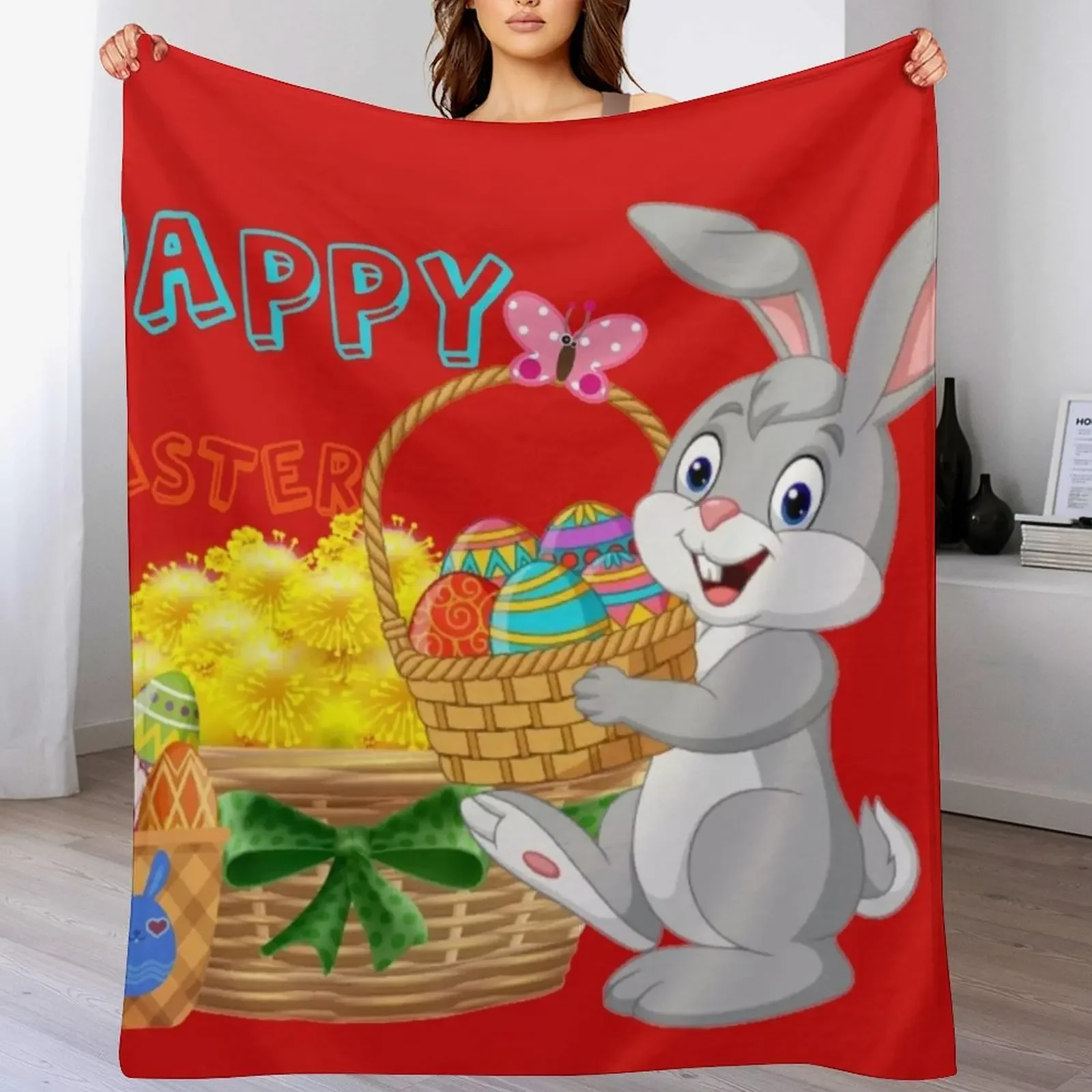 

New Happy Easter - Bunny With Dandelions and Easter Eggs Throw Blanket christmas decoration for winter Warm Blankets