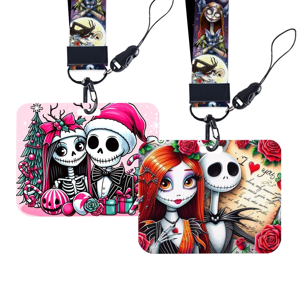 

Jack & Sally Disney Christmas Themed Cute Card Holder Keychain Work Card Badge Holder Bus School Student Card Case Accessories