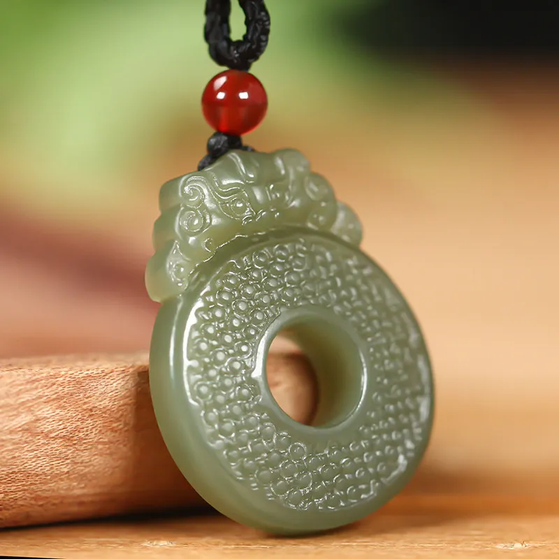 Natural genuine Hetian safety buckle pendant Qinghai material animal face pendant men's and women's pendant