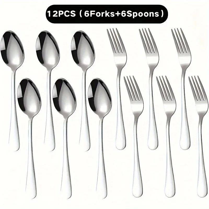 

Stainless Steel Flatware Set - 12-Piece (6 Forks & 6 Spoons) and 6-Piece (3 Forks & 3 Spoons) Heavy-Duty Silverware Cutlery Sets