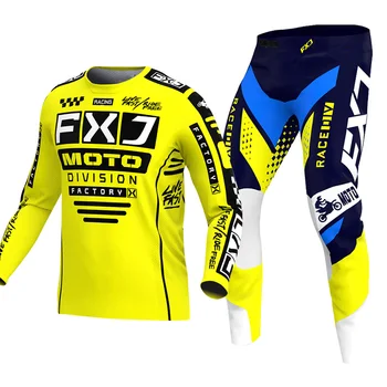 Conjunto de equipamentos de motocross off-road mx dh bmx atv mtb enduro terno de corrida dos homens kits camisa feminina calça motocicleta combo amarelo preto