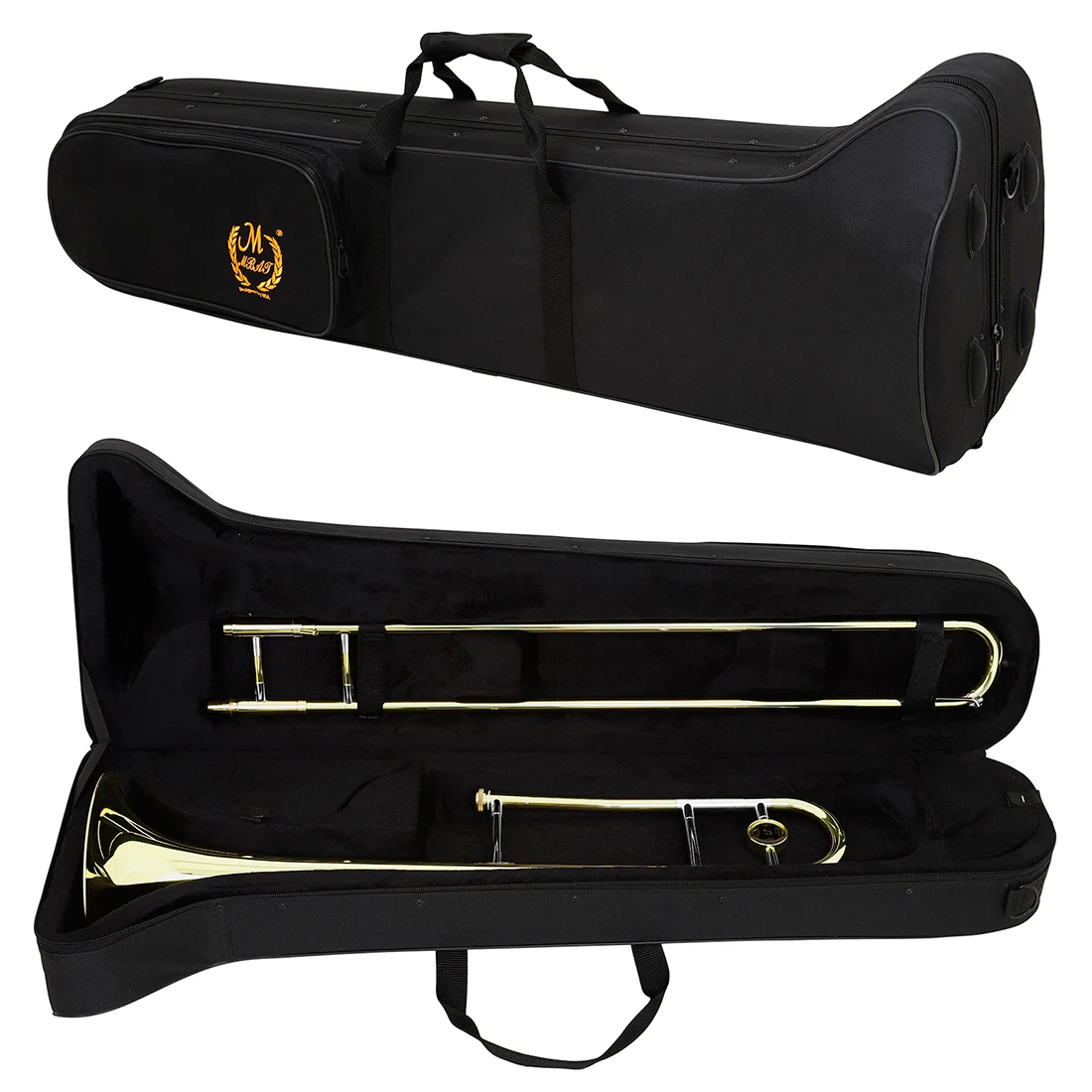 M MBAT Gold Silver Alto Slide Trombone with Gloves Cleaning Kit B Flat Brass Plated Trombone Instrument for Beginner Students