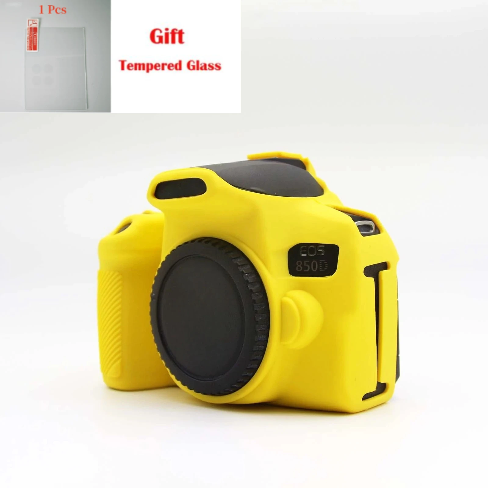 Protective cover, silicone cover,For Canon EOS 850D SLR camera Silicone Case Body Case  + Tempered Glass LCD Protective Film