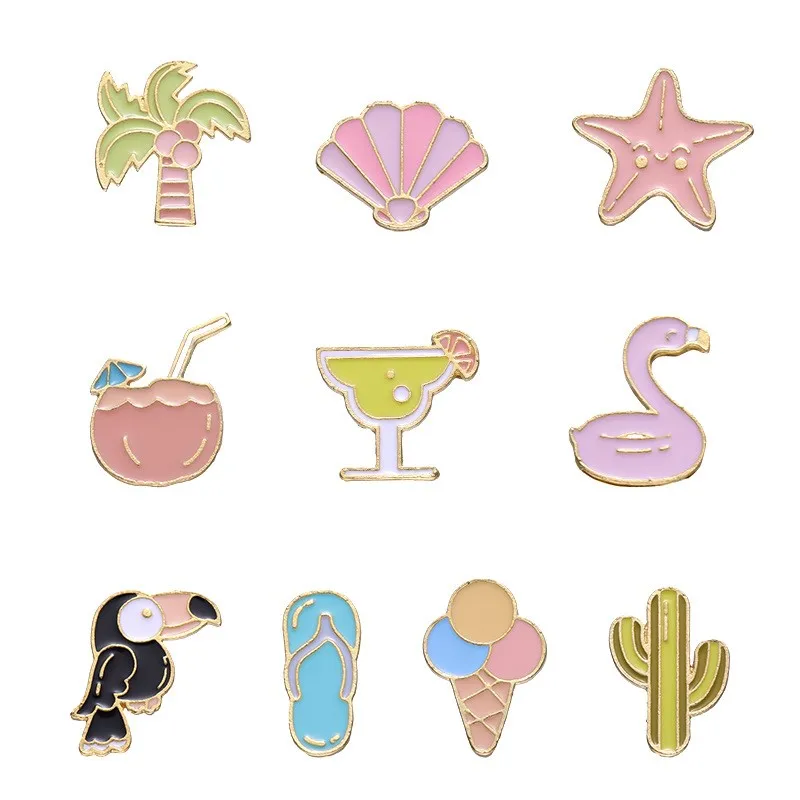 Pins Custom Flamingo Toucan Cactus Coconut Tree Brooches Lapel Badges Cartoon Animal Plant Jewelry Gift Summer Vacation Enamel