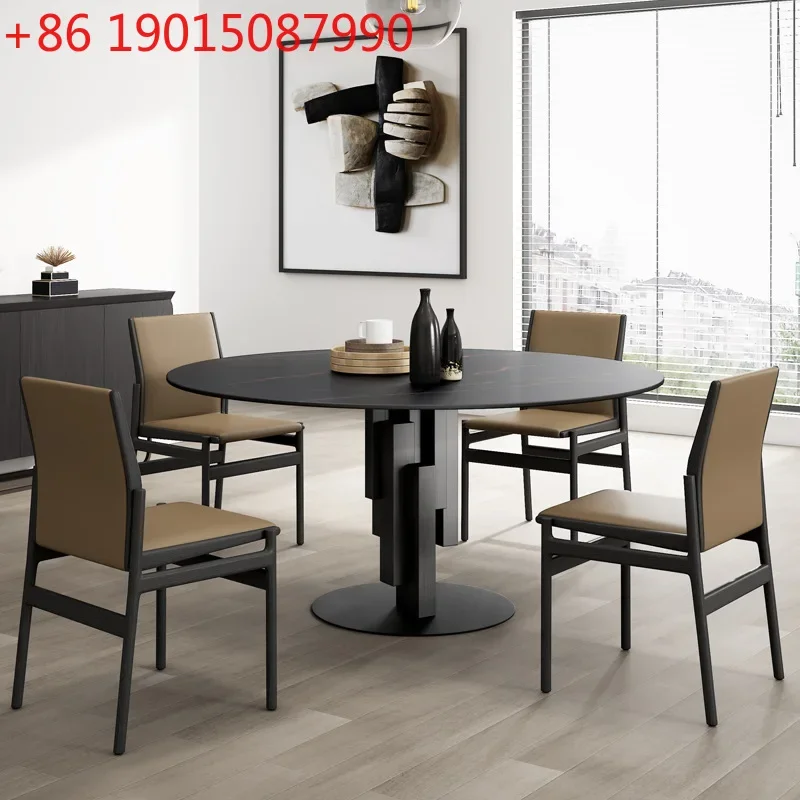 Mechanical stainless steel wrought iron round table villa household size apartment rock slab desktop Italian modern