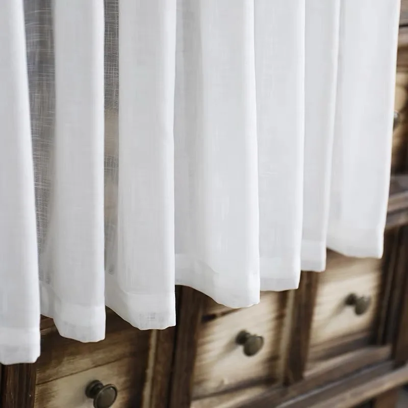 1Panel White Tier Double Pleated Half Curtains,with Faux Linen Look Semi Sheer Drapes ,Short Window Curtains for Kitchen Decor