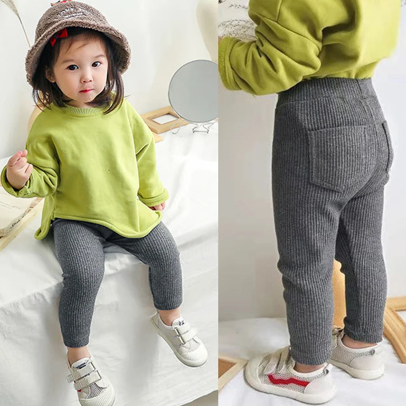 Girls Leggings Rib Kids 1 to 2 3 4 5 6 Years Cotton Soft Baby Girl Bottoms 8 9 12 18 Months Spring Autumn Children Pencil Pants