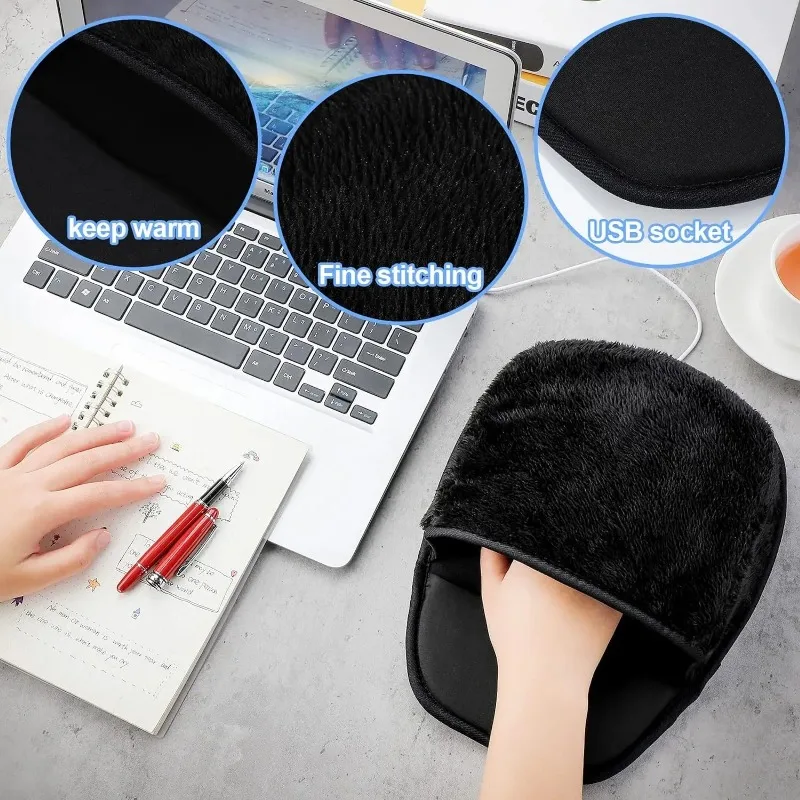 USB Heated Mouse Pad Hand Warmer Plush Heated To Keep Large Spaces Warm Works with All PC Mice for Winter Office Home Computer