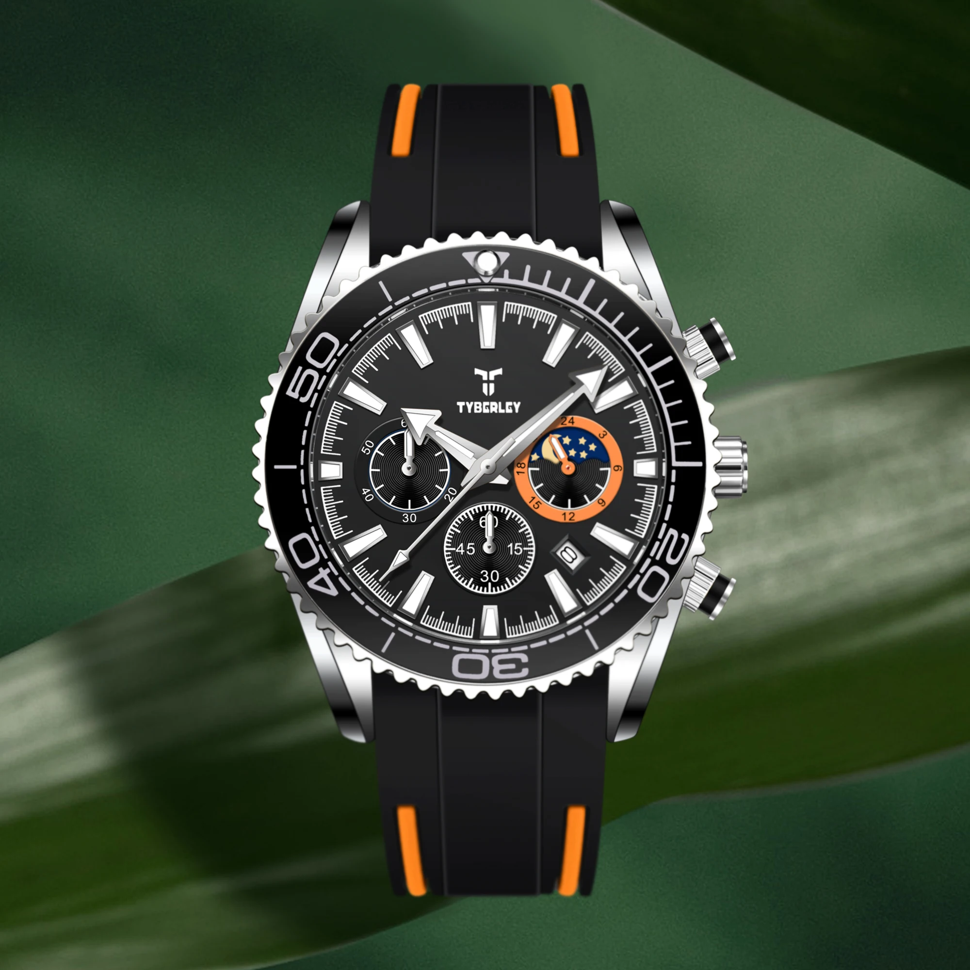 

Новинка 2025 года, мужские часы TYBERLEY, роскошные кварцевые часы для мужчин, часы с полным календарем, спортивные наручные часы с фазой Луны, водонепроницаемые