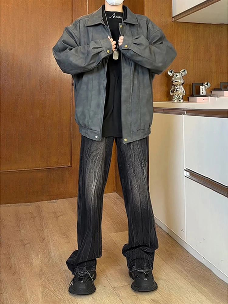 

Мужские джинсы в стиле ретро с американским принтом молнии, весенне-осенние прямые расклешенные брюки в стиле High Street, молодежные, модные, износостойкие