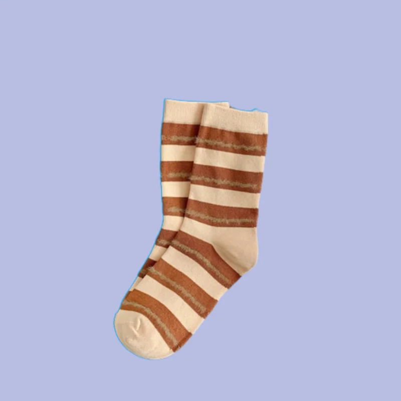 3/6 Pairs Contrast Color Mid-Tube Cotton Socks Women's Socks All-match Casual Colorblock Autumn and Winter Striped Retro Socks