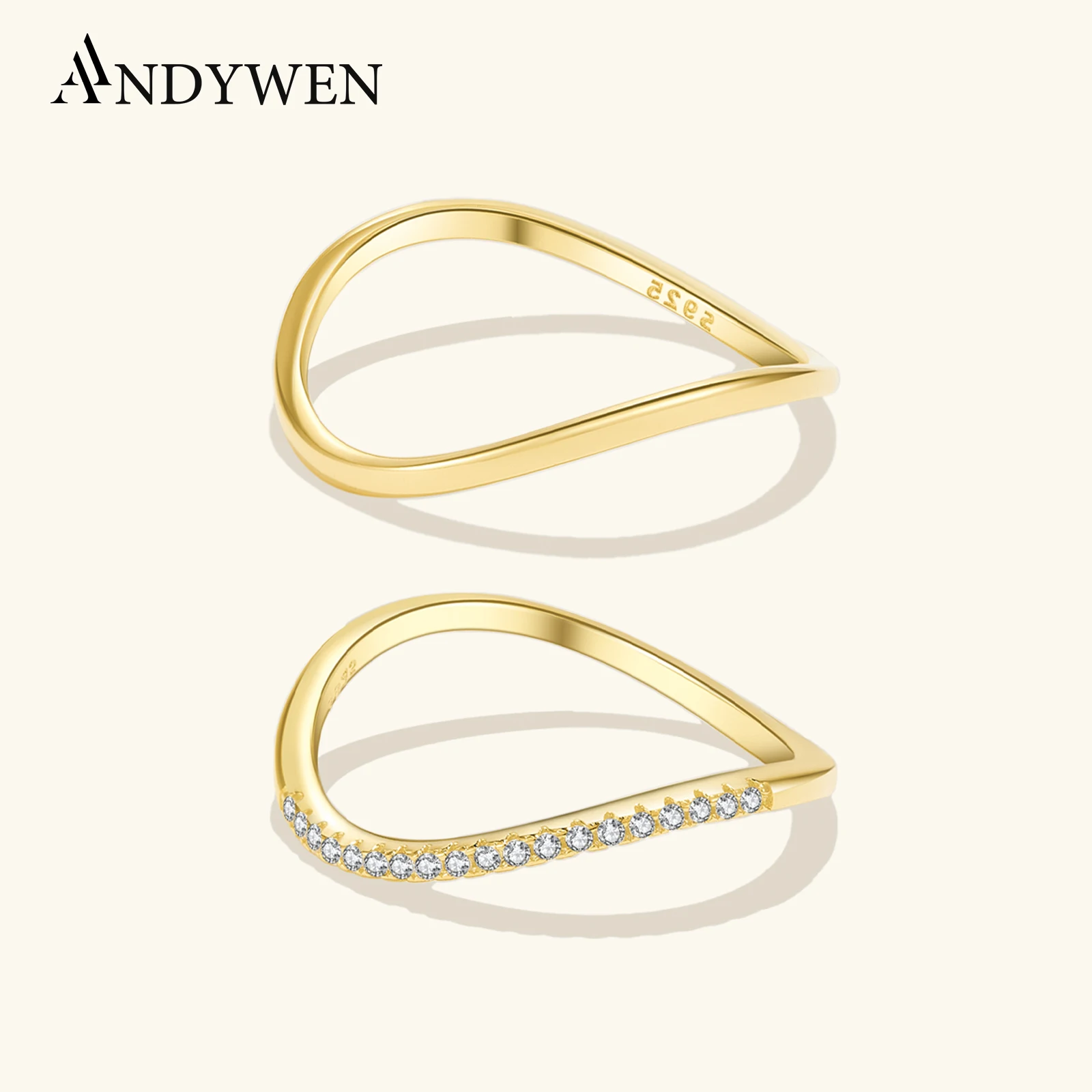 ANDYWEN Kobiety 925 Sterling Silver Circle CZ Zircon Ring 2024 Simple Fine Luxury Fashion Anniversary Wedding Party Gift Biżuteria