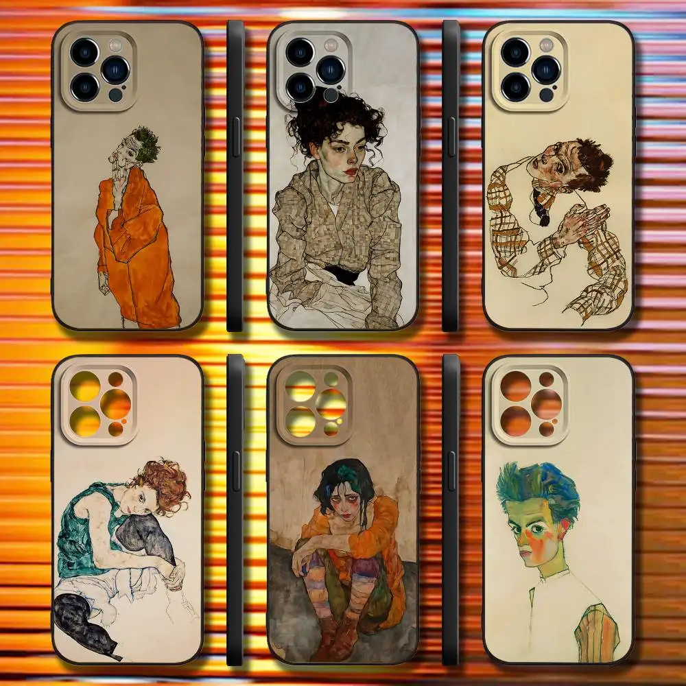 

S-Schiele Painting Art Phone Case For iPhone 16,15,14,13,12,11,Pro,Max,Plus,X,XS,SE4,E,Mini,Soft Black Case