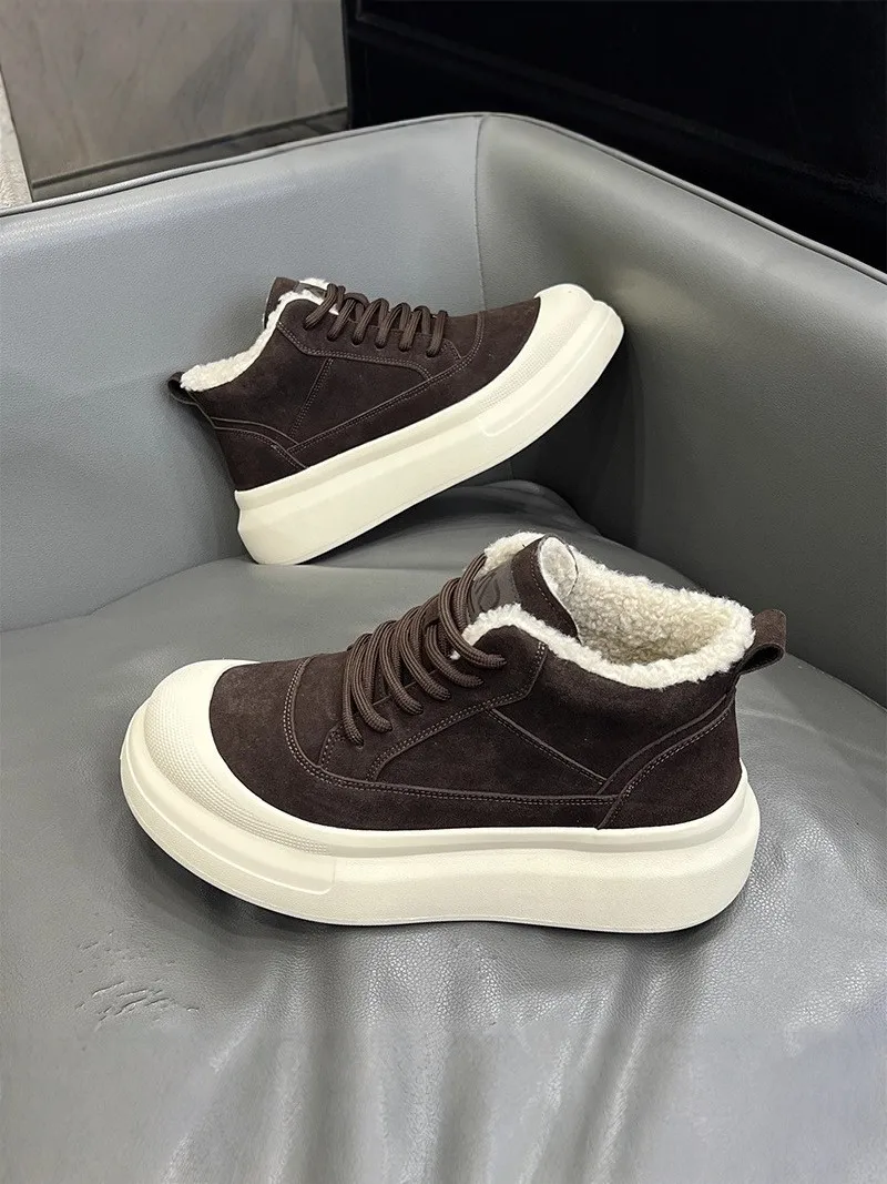 Men's Winter Thickened Fleece Lined Snow Boots High Top Anti-slip Sporty Leather And Fur Integrated Cold Resistant Thick Heel...