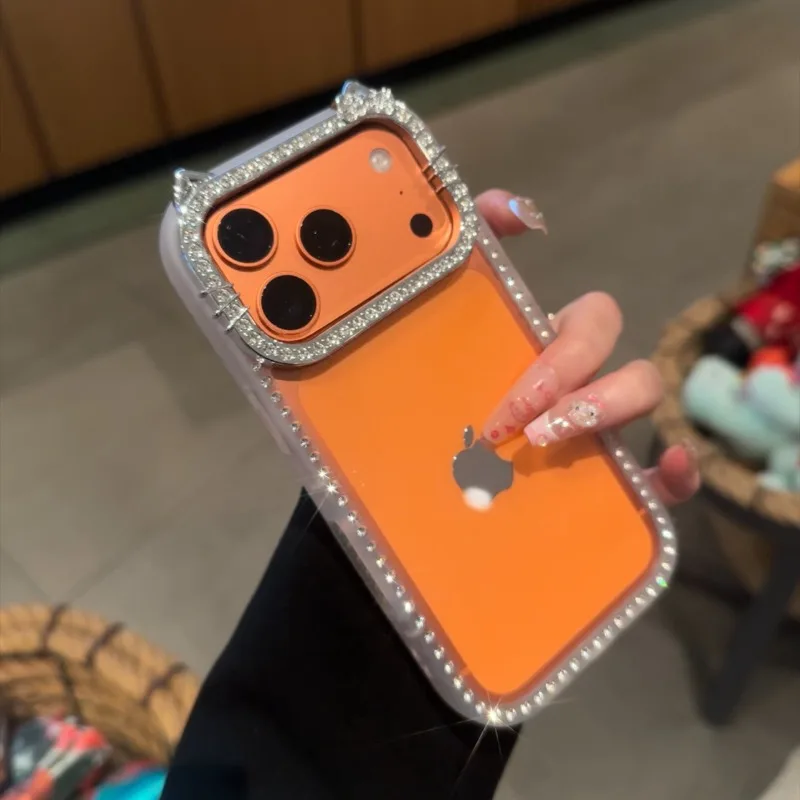 Unique Luxurious Sparkle Rhinestone Cat Ears – Transparent Shockproof Phone Case for iPhone 17 Max Full-Body Protection