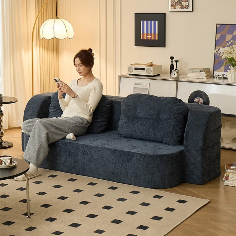 

Sofa living room compressed fabric lazy sofa reclining and sleeping retro style household small apartment foldable sofa bed