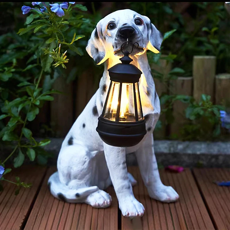 

Golden polka dot dog statue resin handicraft solar chandelier white courtyard garden balcony decoration