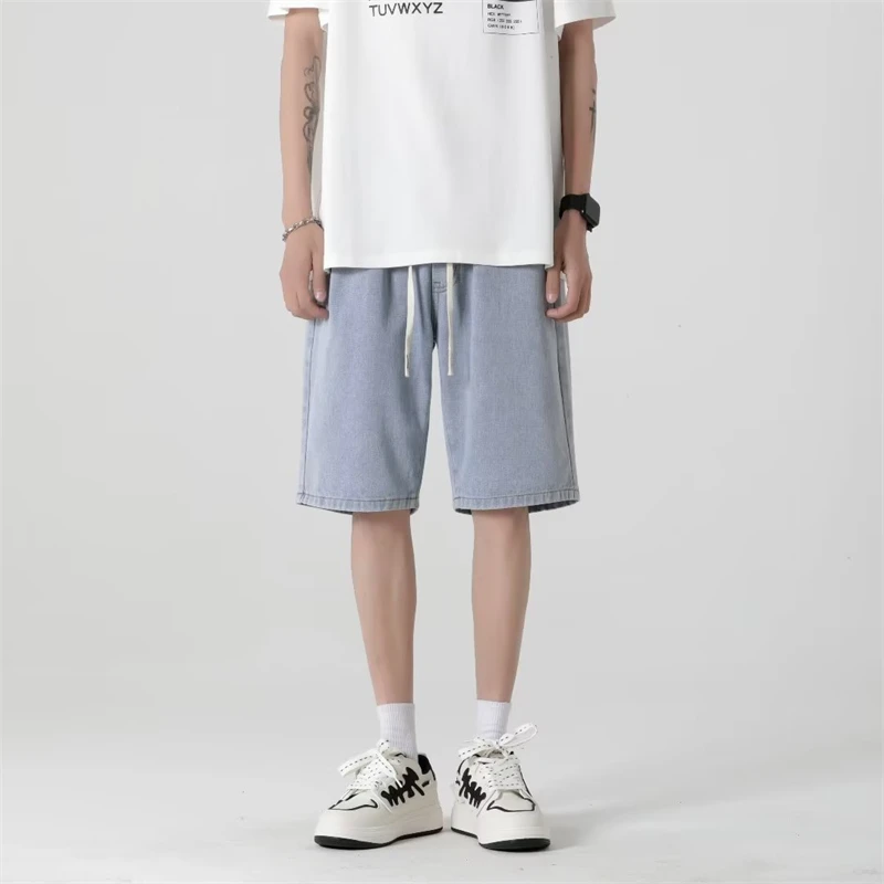 

2024 Men Fashion Summer Baggy Knee-length Pants Male Street Hip-hop Straight Jeans Shorts Mens Print Casual Denim Shorts F42