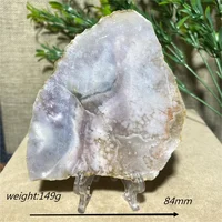 Pink Amethyst Flower Agate Slab Natural Stone Geode Specimen Feng Shui Quartz Crystal Slice Home Decoration+Stand 6